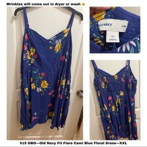 Old navy fit and flare blue floral cami dress